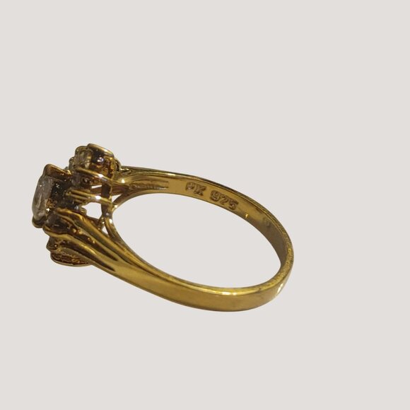 Cluster Ring Gold Plated over 925 Sterling Silver Marquise Cut Cubic Zirconia - Picture 2 of 9